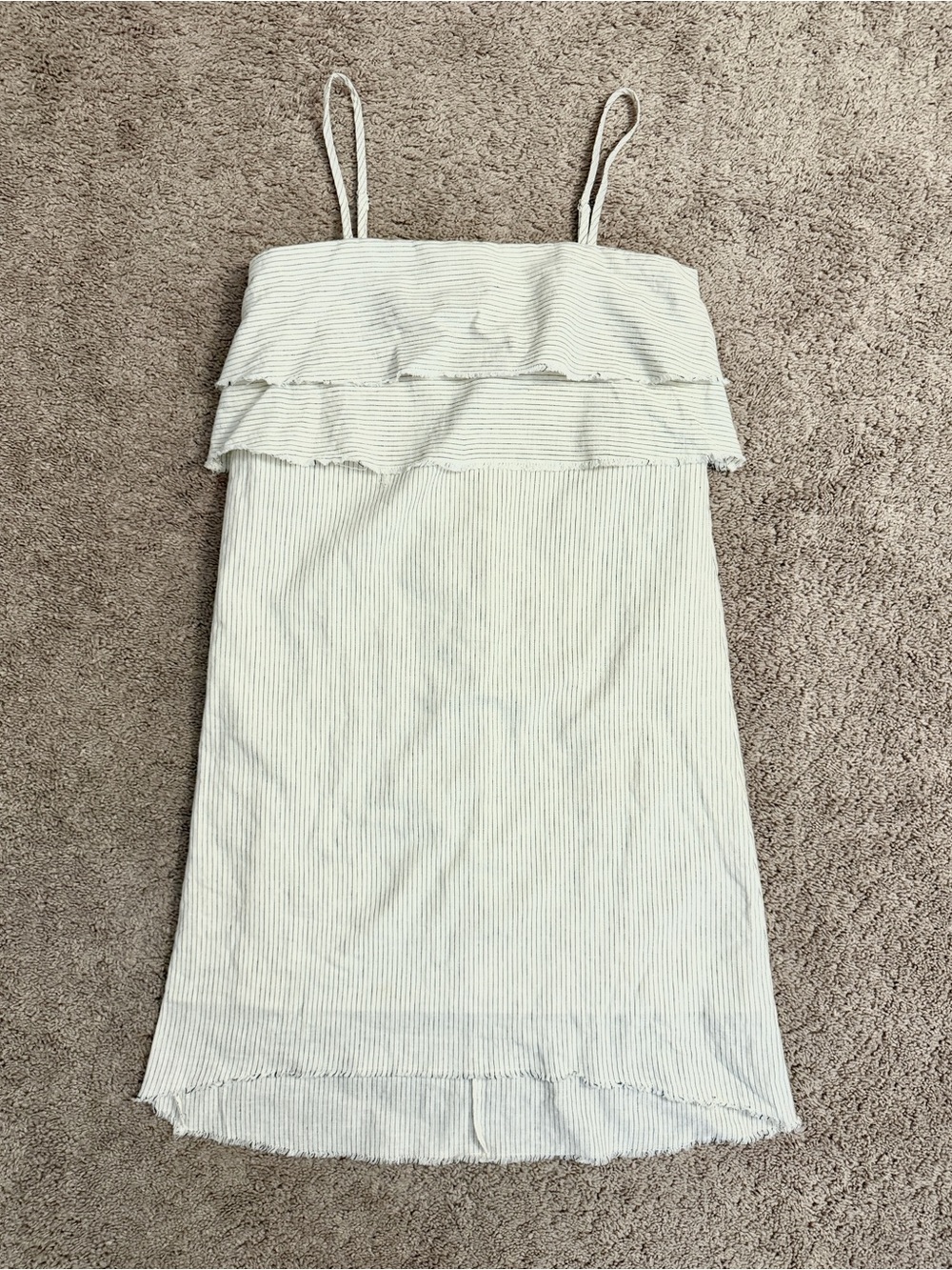Zara Striped Dress Women Medium Ivory Stripe Spaghetti Strap Tube MIDI Dress